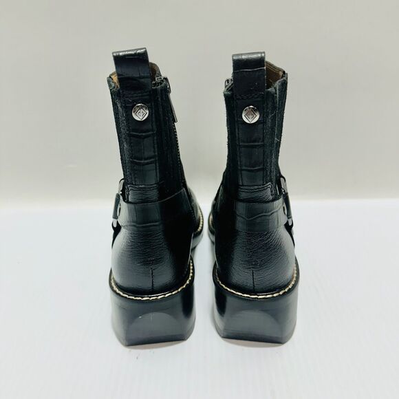 Donald Pliner Mai Harness 6.5 M Bootie Black Leather Ankle Zip Block Heel NIB - Picture 7 of 16